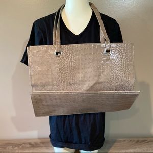 Large Beige Faux Croc Skin Tote